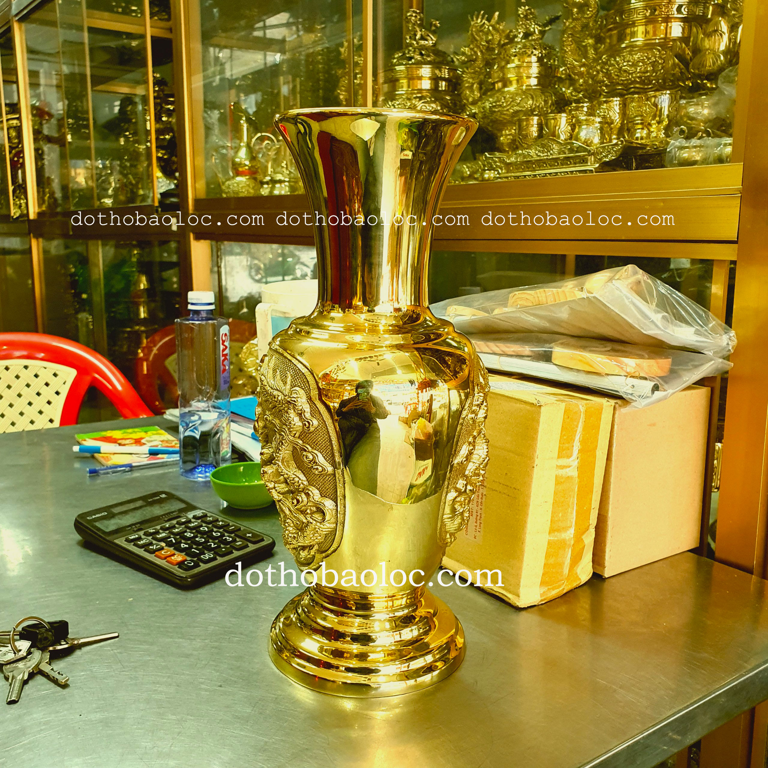 Lục bình long phụng bằng đồng thương hiệu Hiệp Tiến Phát cao 36cm