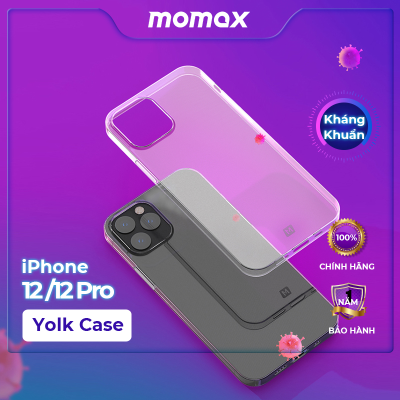 Ốp lưng Momax dành cho iPhone 12/ iPhone 12 Pro Kháng Khuẩn TPU dẻo Trong Suốt Yolk Case MCAP20MT - Hàng chính hãng