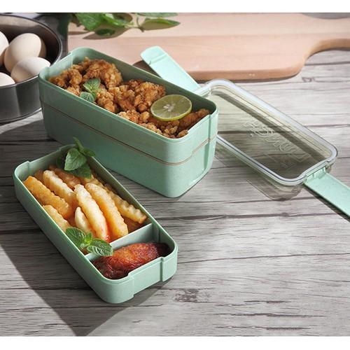 Hộp cơm 3 tầng Lúa Mạch kèm đũa thìa dĩa 3 MÀU