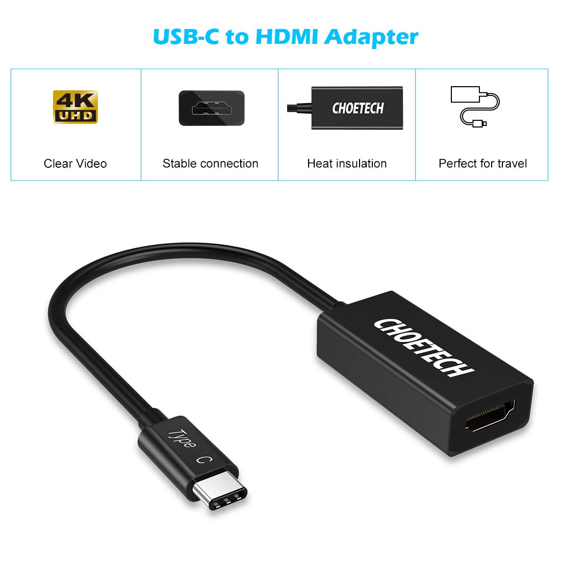 Đầu chuyển Adapter Type-C ra cổng HDMI chuẩn 4K hiệu CHOETECH HPK-HUB-H05 (Tốc độ ổn định, thiết kế nhỏ gọn, Video chất lượng cao) - Hàng chính hãng