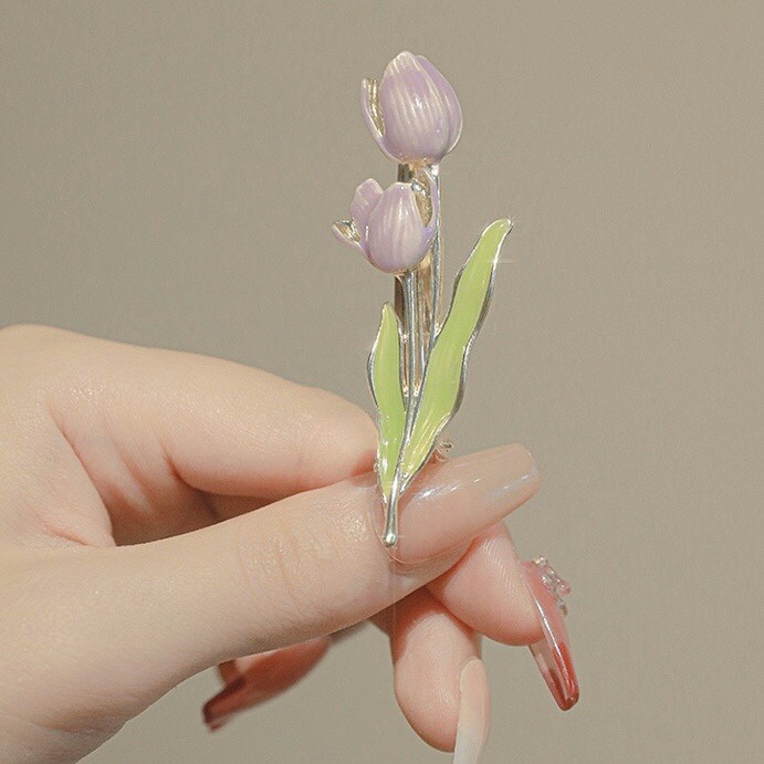 Kẹp Tóc Mái Hình Hoa Tulip Mini Bằng Kim Loại Dễ Thương Thanh Lịch Cho Nữ