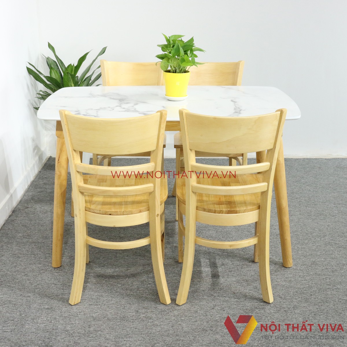Bộ Bàn Ăn 4 Ghế Phẳng Vân Đá Trắng Đẹp Giá Rẻ