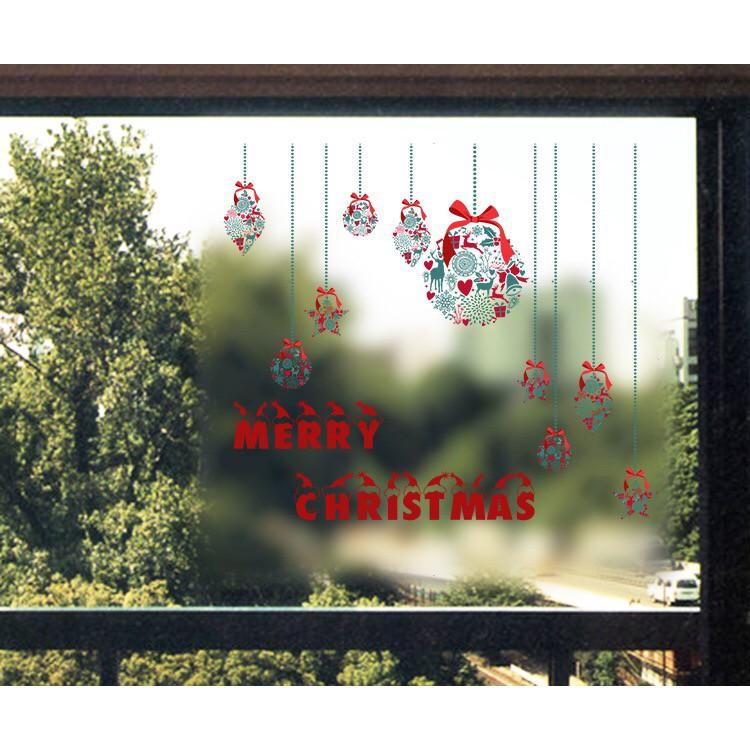 Decal dán kính cao cấp - rèm dây Hoa trang trí Merry Christmas