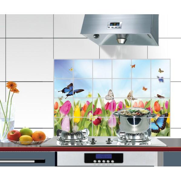 Decal dán bếp tráng nhôm cách nhiệt size lớn - Hoa Bướm