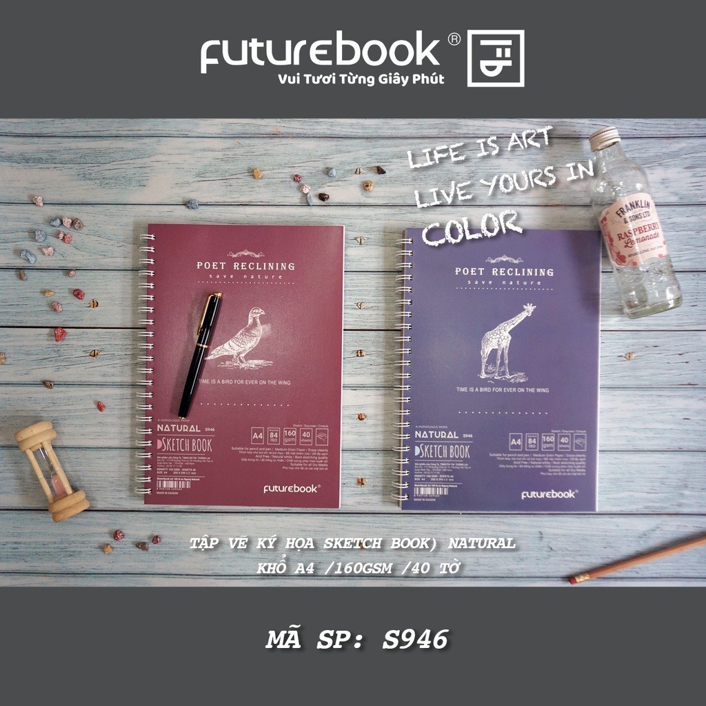 Tập Vẽ Ký Hoạ Natural- A4- DL160- 40 Tờ- Lò xo lật ngang. MSP: S946. VPP FUTUREBOOK.