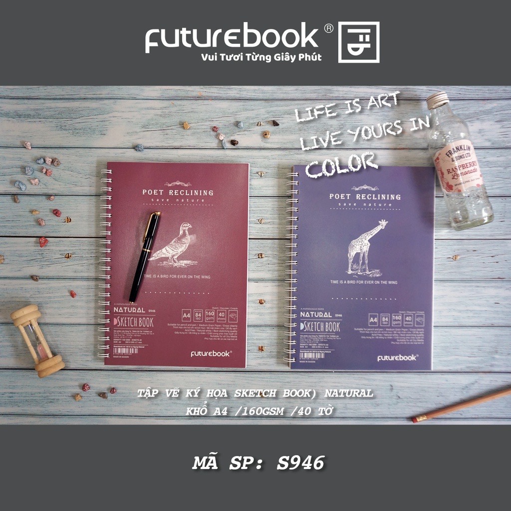 Tập Vẽ Ký Hoạ (SketchBook) Natural- A4- DL160- 40 Tờ- Lò xo lật ngang. MSP: S946. VPP FUTUREBOOK. (Giao Mẫu Ngẫu Nhiên )