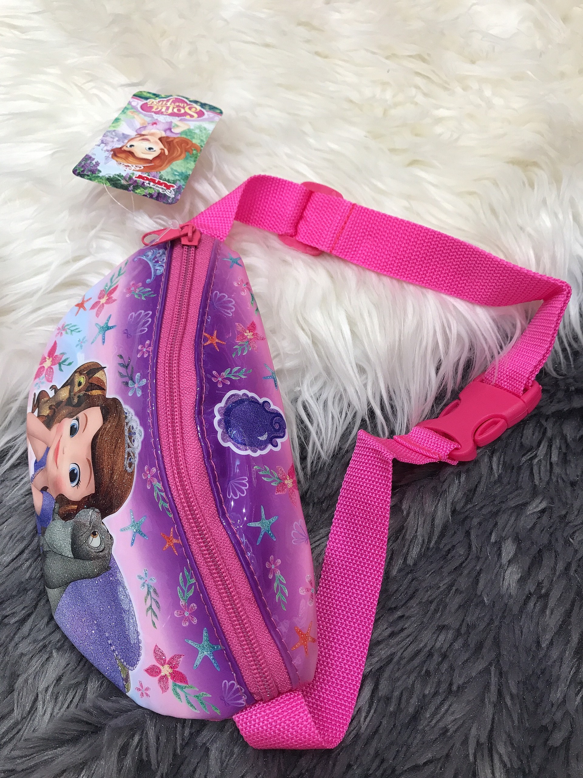 Túi đeo bao tử 1 ngăn hình công chúa Sofia kim tuyến lấp lánh màu hồng cho bé gái siêu hot -  - R155PCNR8017