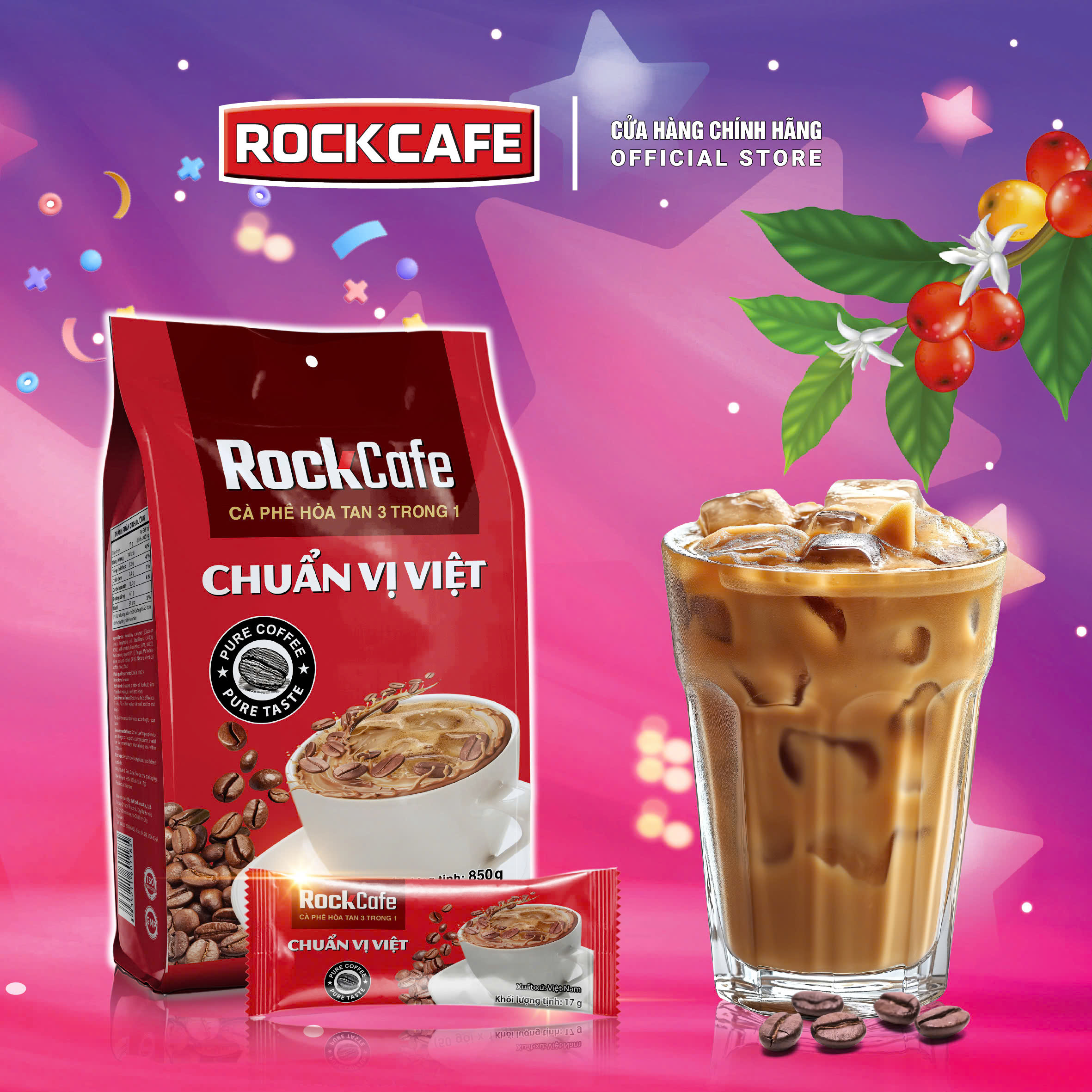 ROCKCAFE - MUA CÀ PHÊ CHUẨN VỊ VIỆT (TÚI 50 GÓI X 17 GRAM) TẶNG GÓI CAPPUCCINO MUỐI (30 GRAM)