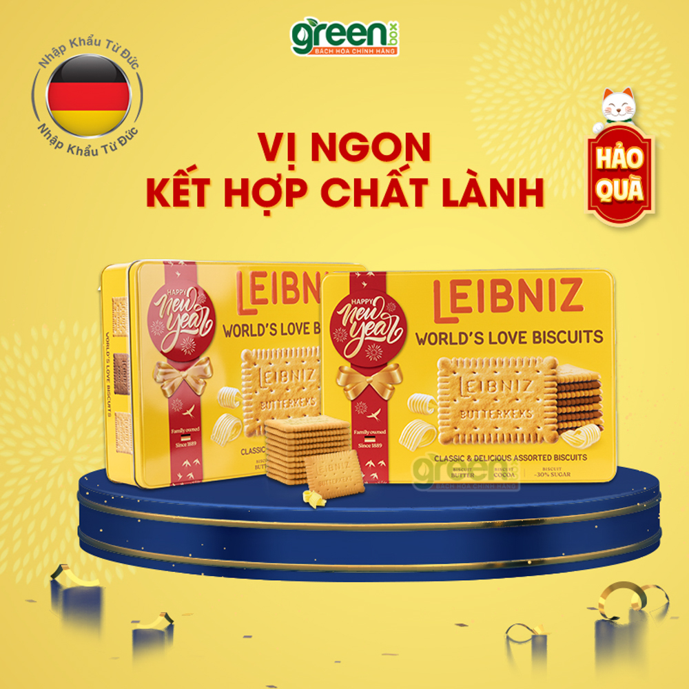 Hộp bánh qui bơ Leibniz World's Love Biscuits 600g New 2023, nhập khẩu Đức