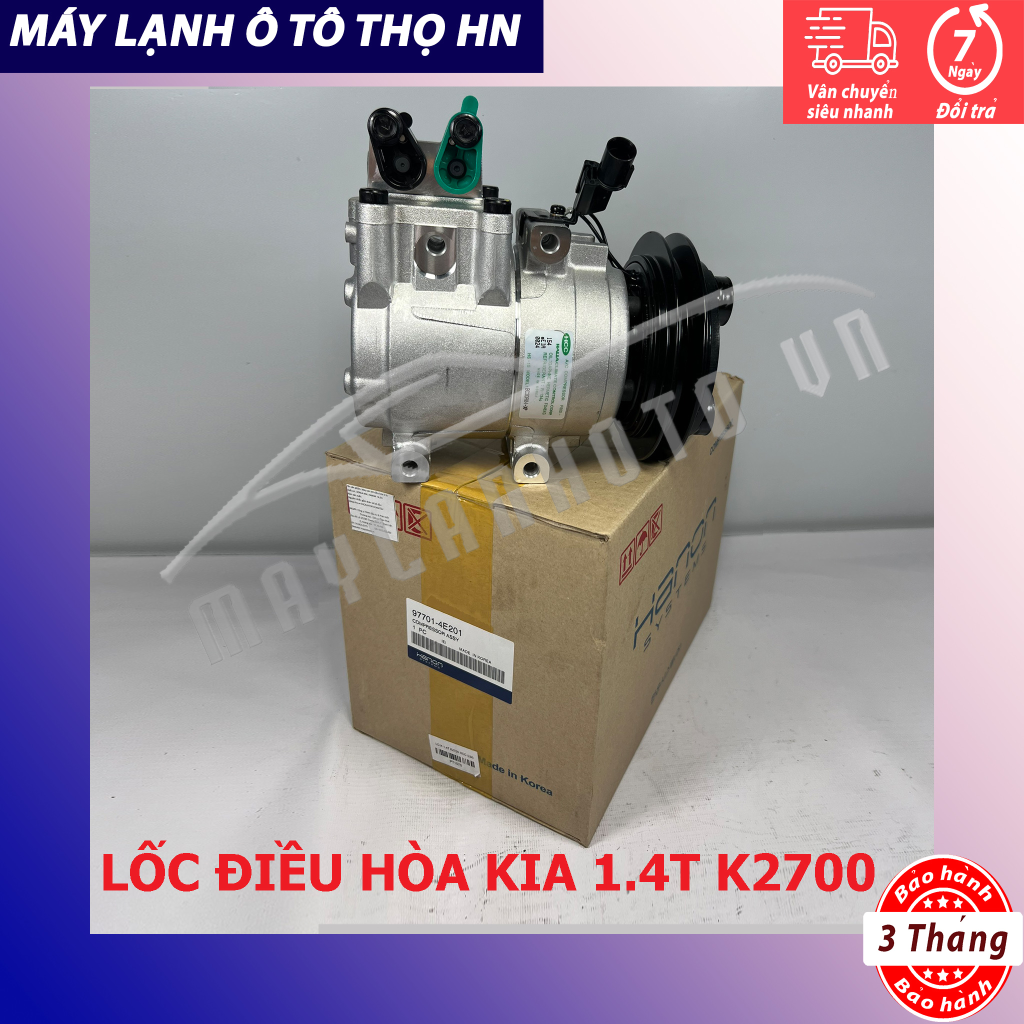 Lốc điều hòa (block,máy nén) Kia 1.4T K2700 - K3000 hàng xịn Hàn Quốc (hàng chính hãng nhập khẩu trực tiếp) 97701-4E201