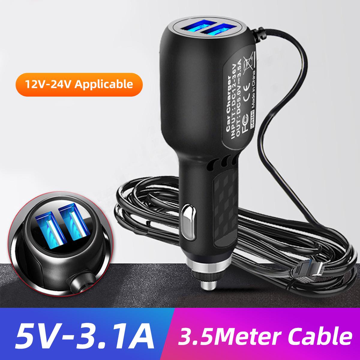 2 Cổng USB Bộ điều hợp bộ sạc xe hơi USB với cáp 3,5m cho máy ảnh DVR Dash
