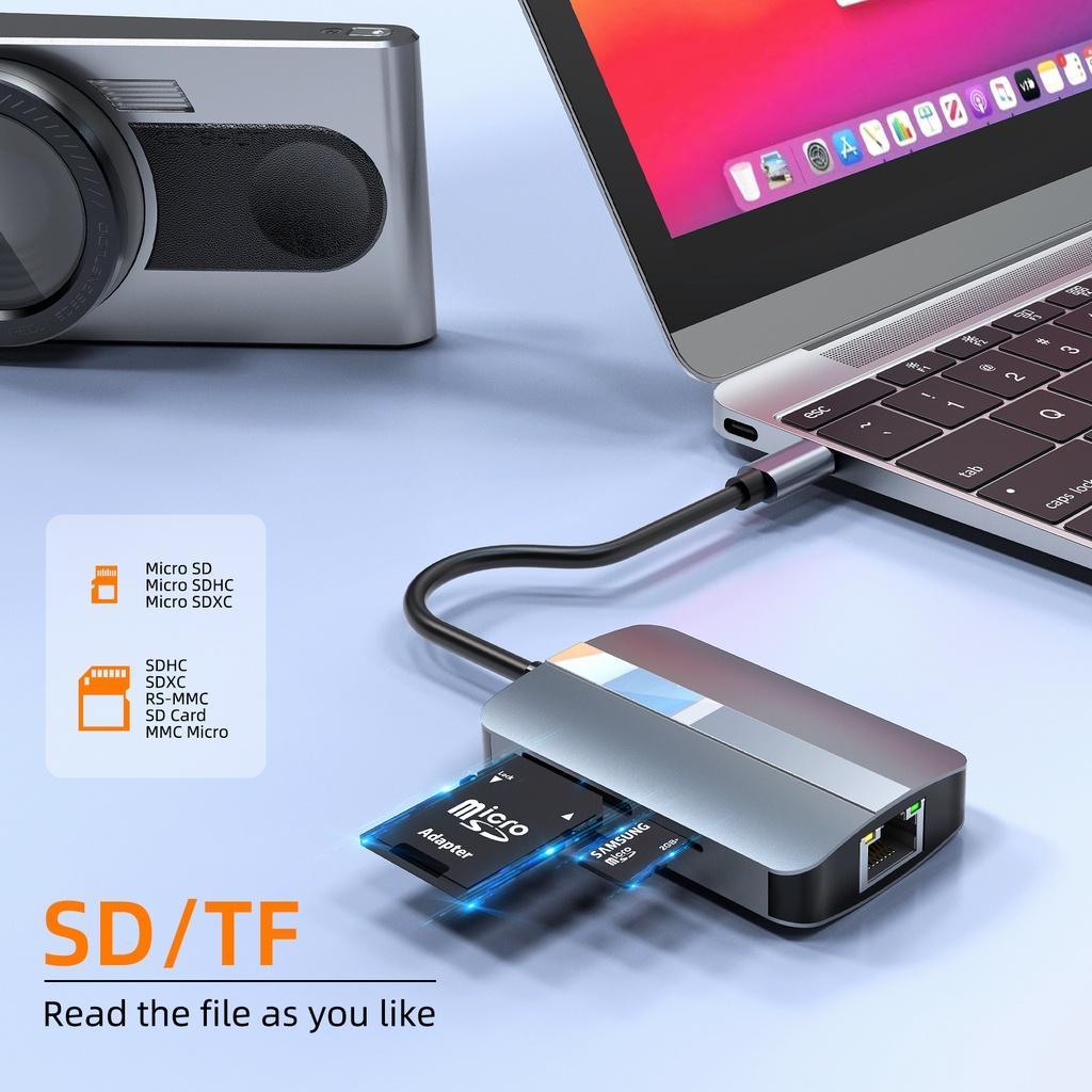 Hub Chuyển Đổi USB C Hub 5 Trong 1 Type C Sang RJ45 100MB / S Đầu Đọc Thẻ TF SD Type-C Chất Lượng Cao
