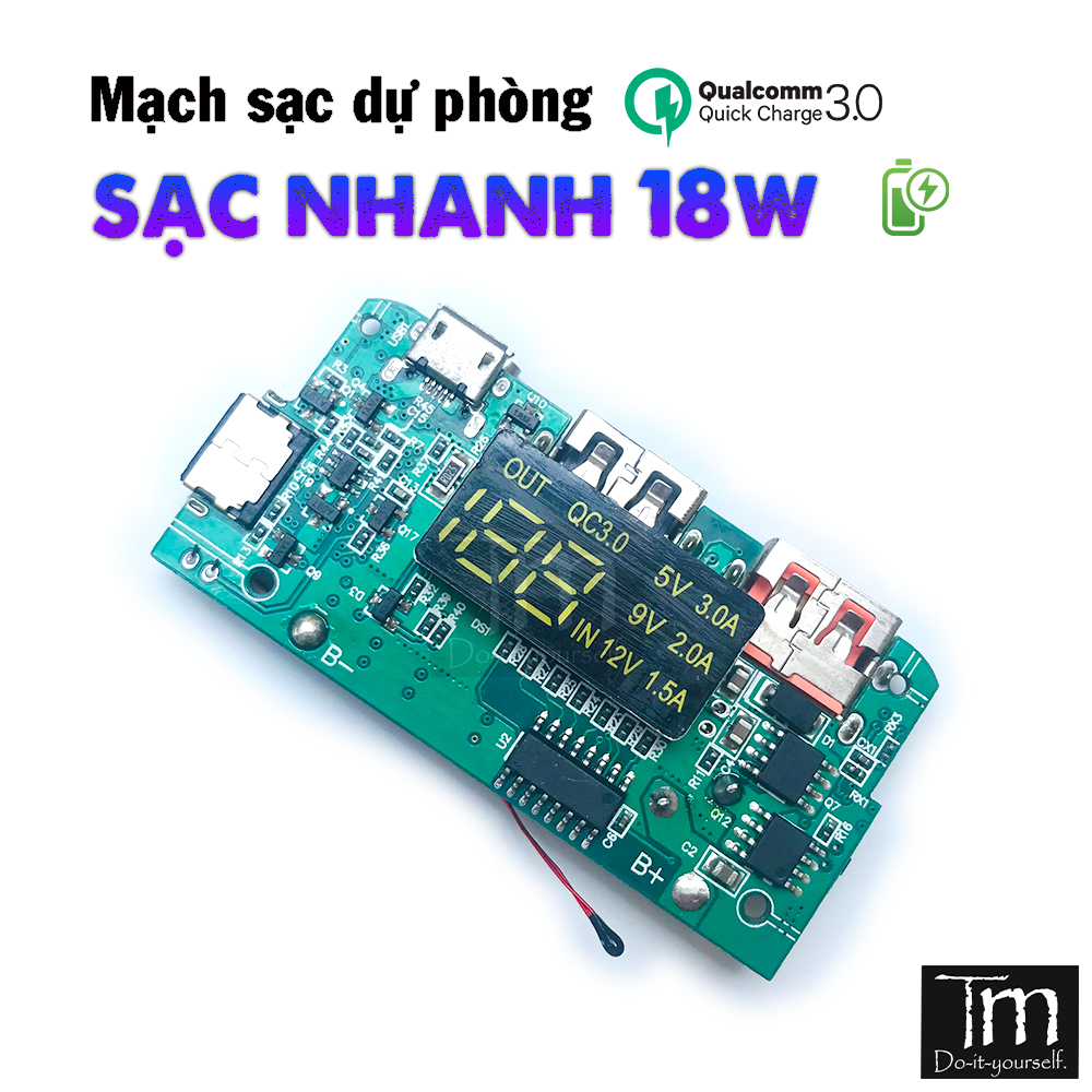 Mạch Sạc Dự Phòng Sạc Nhanh Hiển Thị LCD 18W