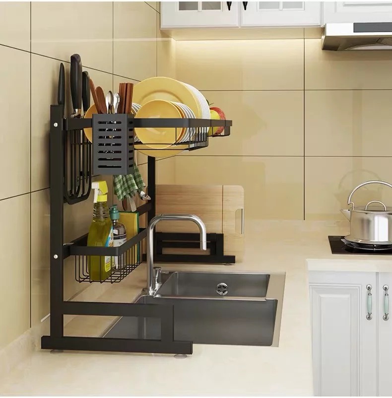 KỆ BẾP- KỆ ĐỂ CHÉN BÁT ĐA NĂNG INOX PHUN SƠN TĨNH ĐIỆN ĐEN TIÊU CHUẨN NHẬT DÀNH CHO CHẬU ĐÔI- KT 85CM
