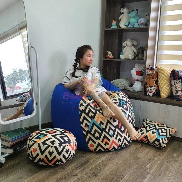 VỎ BỌC ghế lười xốp, Họa tiết kẻ, vải thô hàn mix màu, 4 size