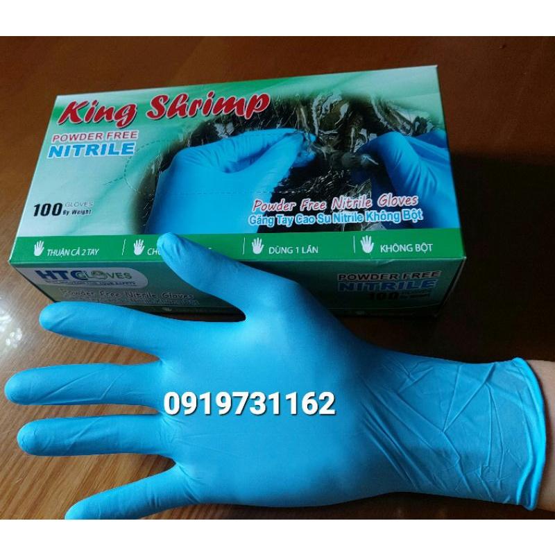 [ Hàng Chính Hãng Miễn Ship ] Găng Tay Nitrile Xanh Không Bột Cao Cấp KingShrimp Gloves. Bao Tay Xanh Dày 5.5gram