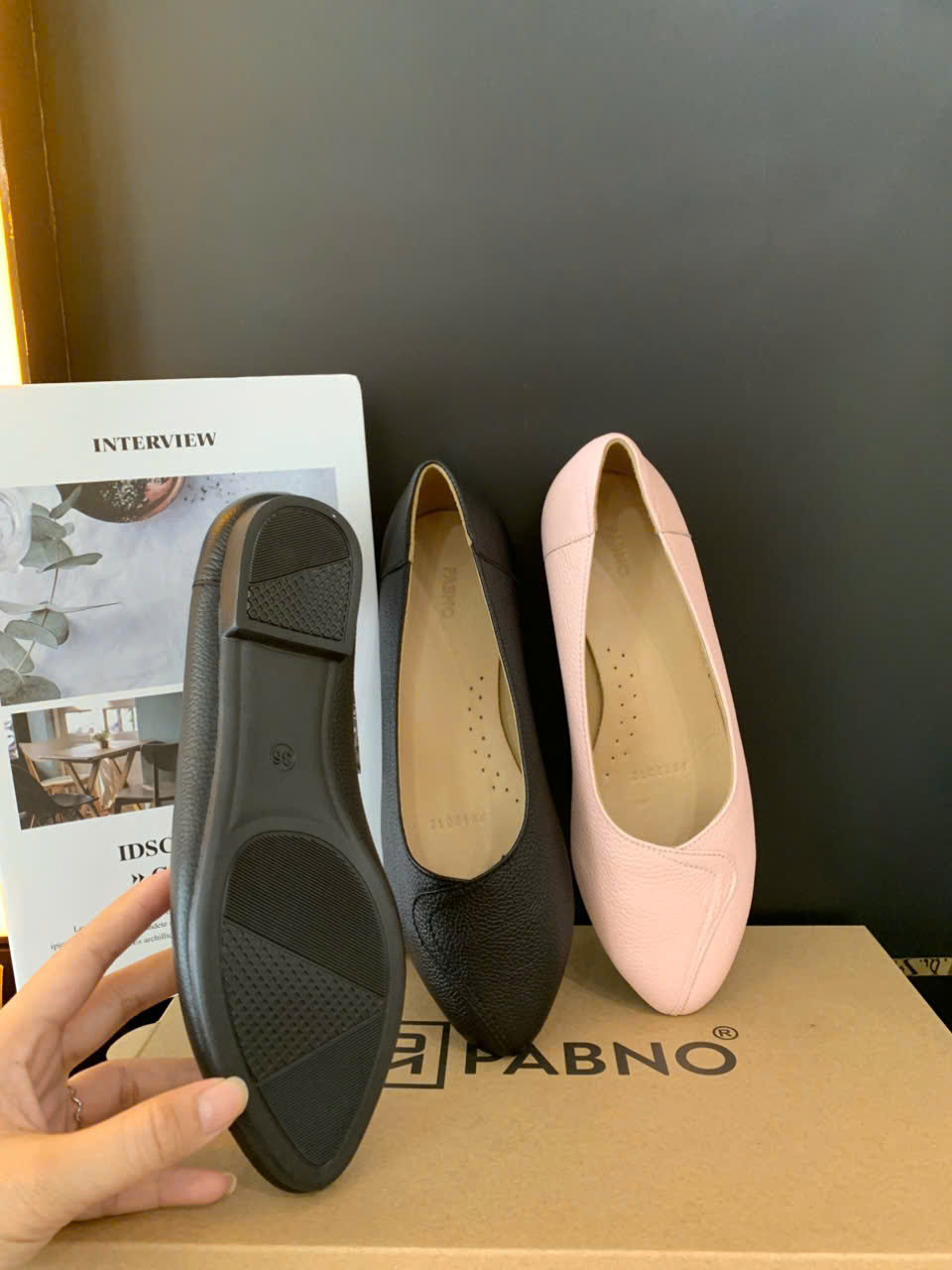 GIÀY BÚP BÊ NỮ DA PABNO PN17012 – ĐEN / HỒNG