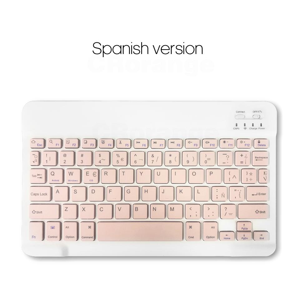 Hồng Nhiều Màu Sắc Tây Ban Nha Bàn Phím Không Dây Bluetooth Và Chuột Cho iPad 10.2 10.5 10.9 Dành Cho Samsung Máy Tính Bảng Android Nga Bàn Phím