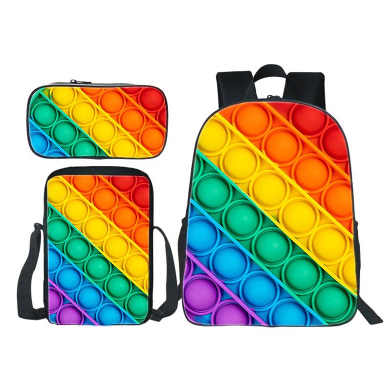 16 12 Inch POP Của Nó Lưng Thanh Thiếu Niên 3D Anime Rainbow Dây Kéo Đôi Hoạt Hình Pop Fidget Trường Túi Ngộ Nghĩnh Họ Trò Chơi túi Trẻ Em