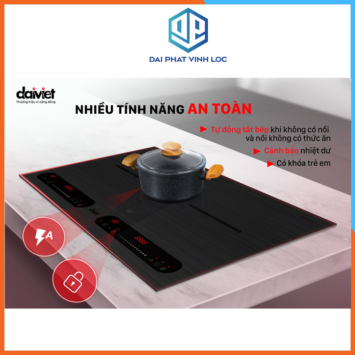 Bếp từ đôi/bếp điện từ Đại Việt DVT-200006 - Bộ Điều Khiển IGBT Đức -Công Suất 4000W- Bảo Hành 12 tháng