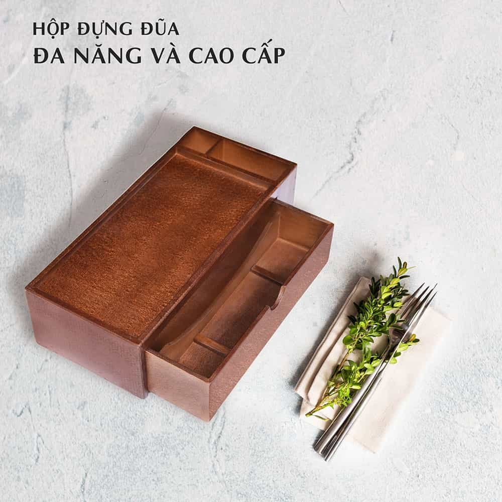 Hộp đựng đũa muỗng nhà hàng quán ăn có ngăn để hủ gia vị, tăm, khăn giấy. hộp đựng đũa thìa có nắp đậy bằng gỗ Nhatvywood NV5321