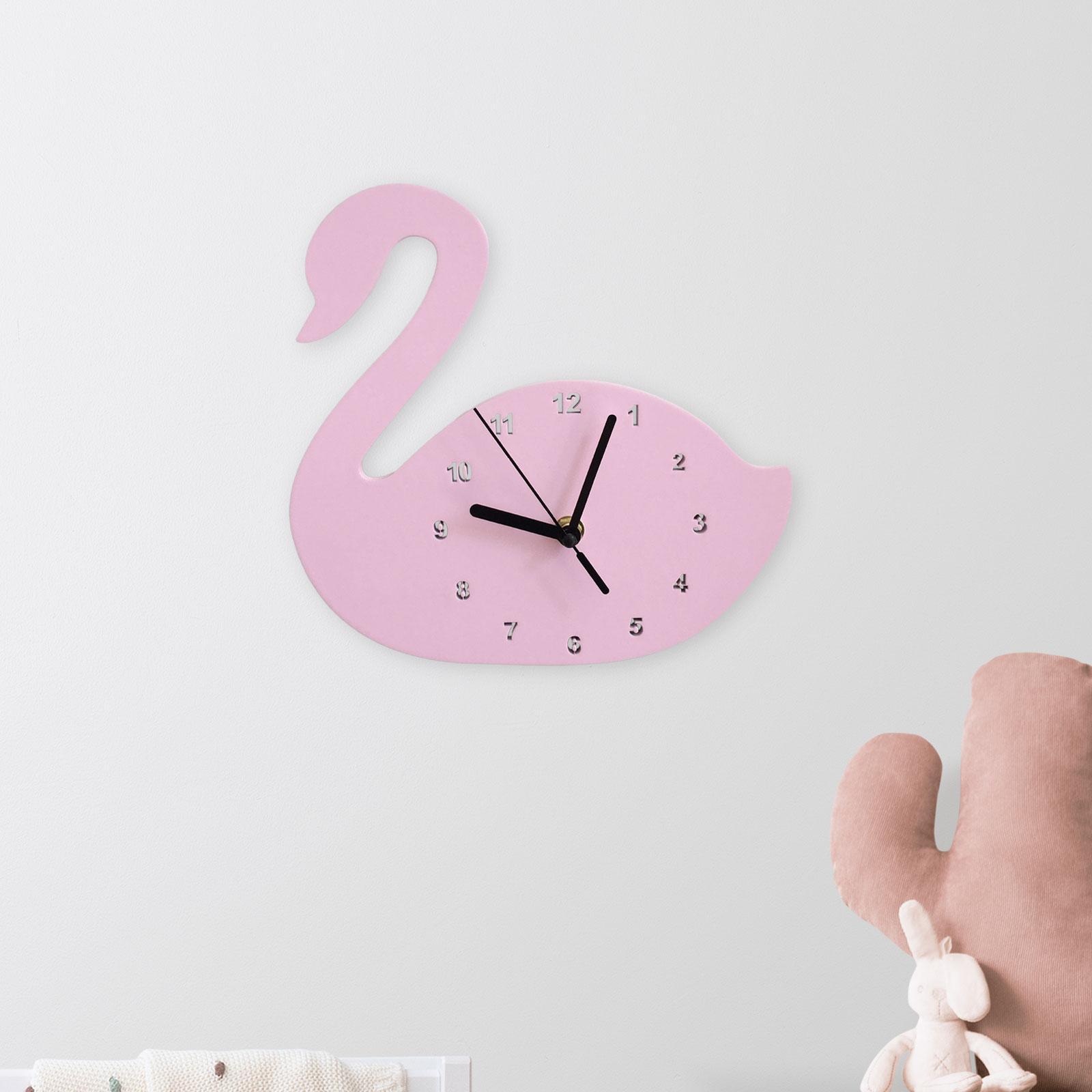 Swan Wall Clock Silent Animal Decorative Clock for Kids Room Bedroom
