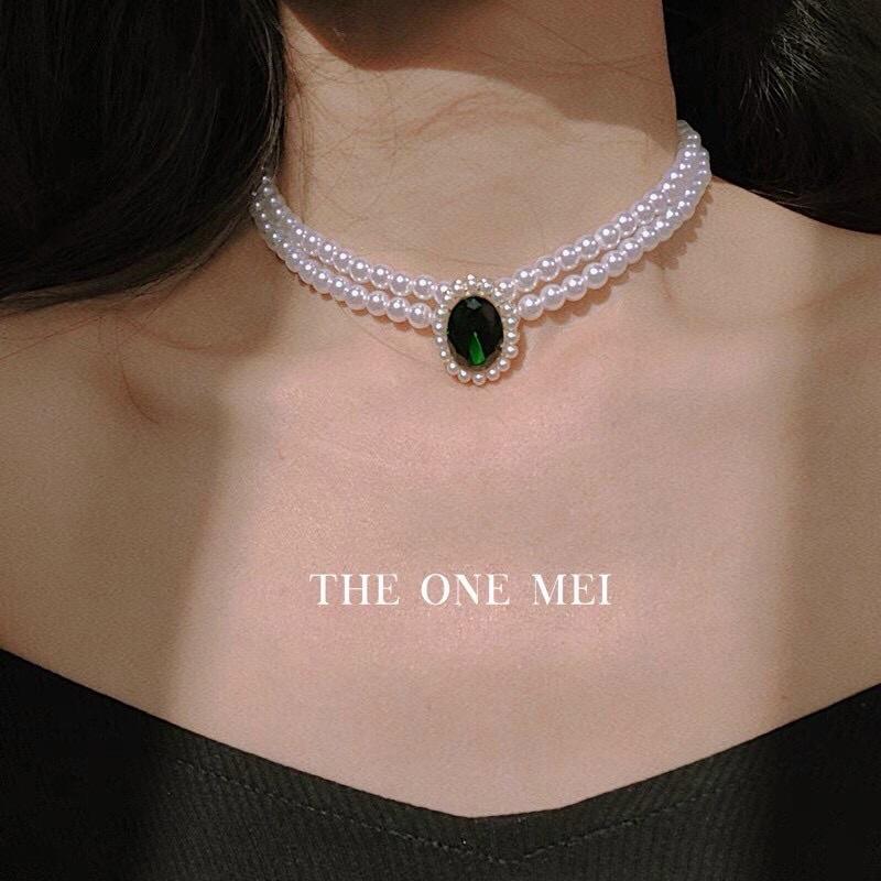 Chocker vòng cổ Ngọc sợi đôi Trai nước ngọt mix mặt bạc 925