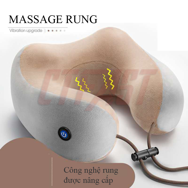 Gối massage cổ chữ U cao cấp CTFAST 01 - Mô phỏng mát xa 3D , xoa bóp, rung, kết hợp massage nhiệt hỗ trợ giảm đau cổ vai gáy, làm gối ngủ văn phòng - Hàng chính hãng