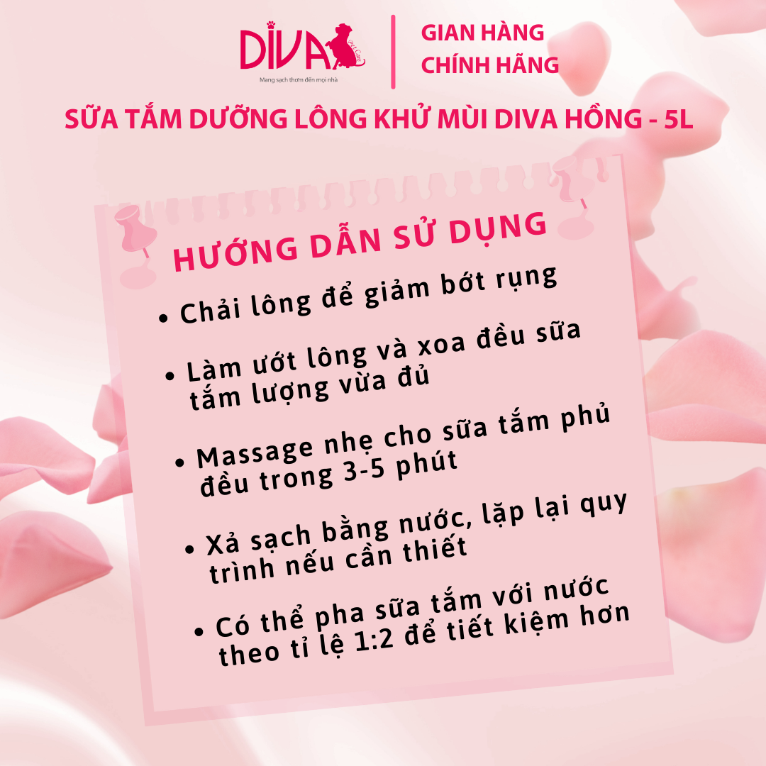 SỮA TẮM CHÓ DƯỠNG LÔNG KHỬ MÙI DIVA HỒNG 5L (DIVA FORMULA 2)