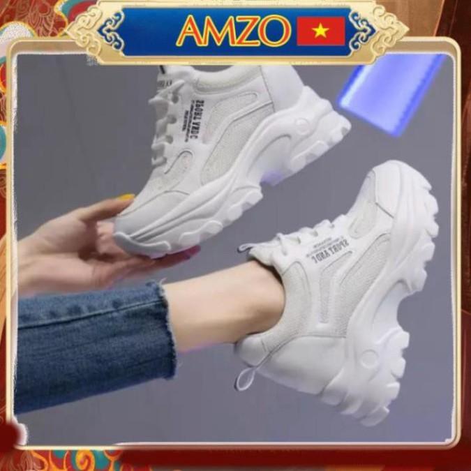 Giày Sneaker Nữ, Giày Thể Thao Nữ Giày Thể Thao Nữ Độn Đế 4-5Cm AMZO Màu Trắng Giá Tốt Bảo Hành 12Tháng