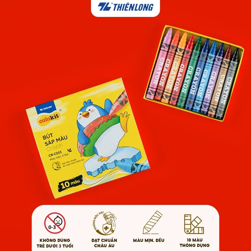Bút sáp 10 màu CR-C015 hộp giấy - Thiên Long