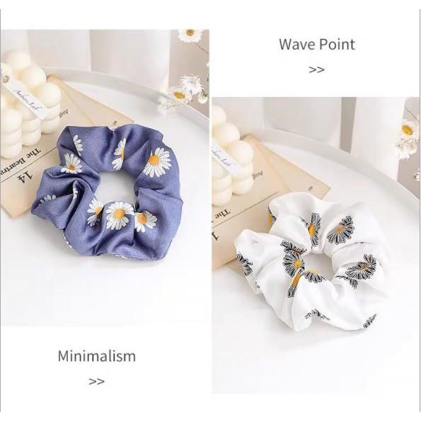 Phụ kiện tóc scrunchies - Dây buộc tóc co giãn hình hoa cúc vải phi bóng, thời trang hàn quốc cho nữ PK304