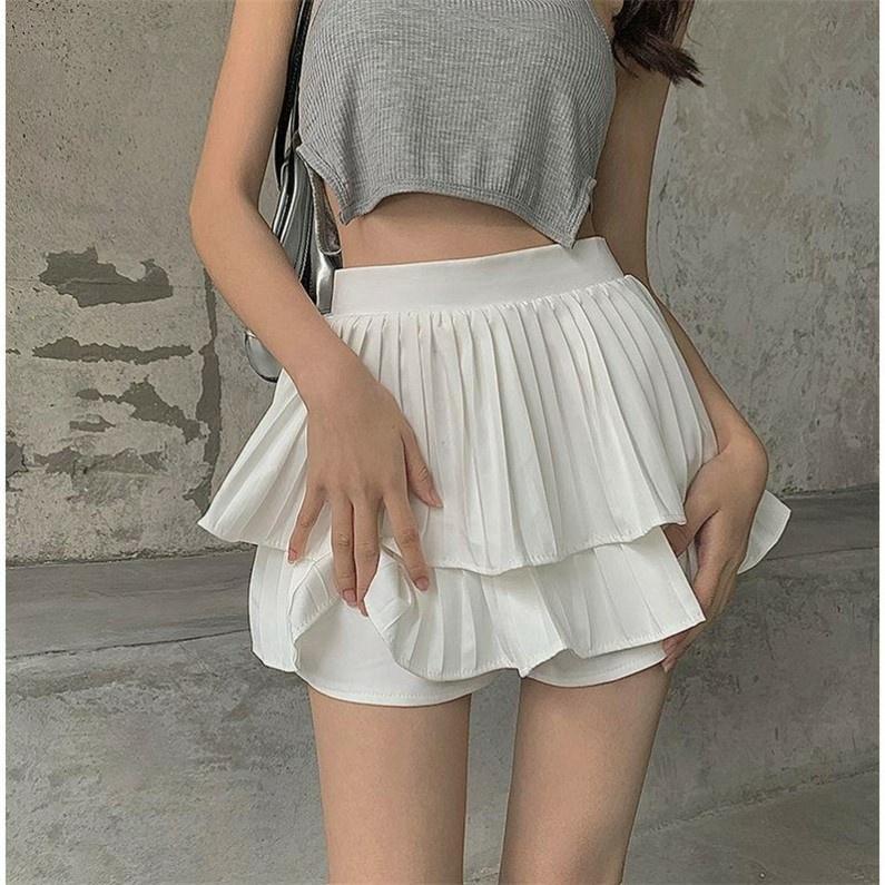 Chân váy tầng xếp ly dáng xòe xếp ly lưng cao