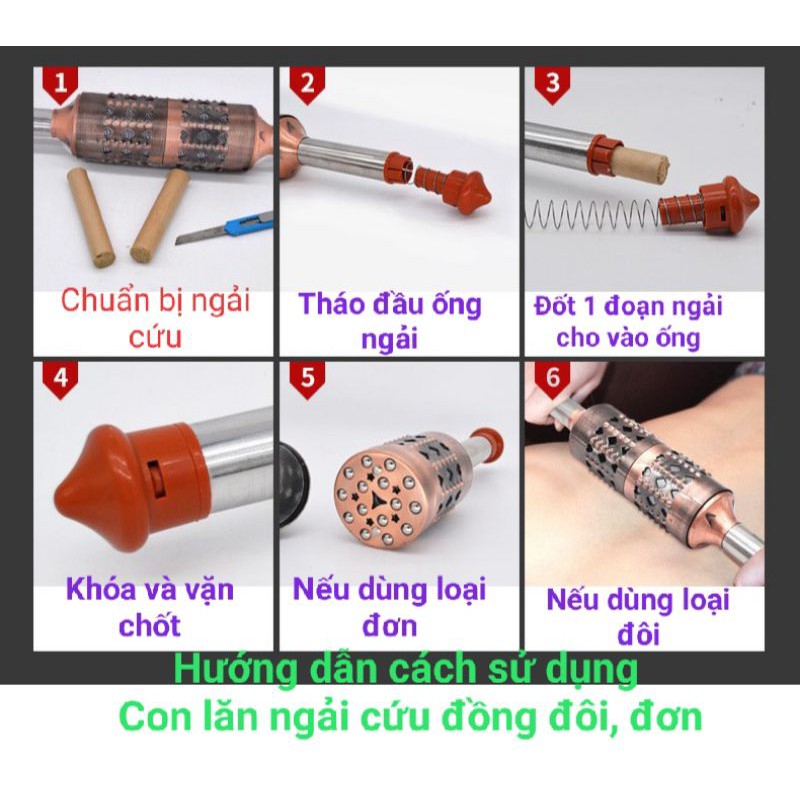 (Combo)Con lăn ngải cứu đồng đôi-đơn và hộp ngải đoạn 108 viên