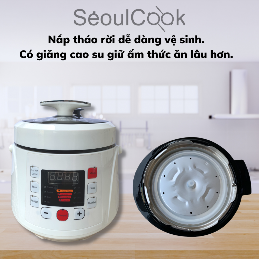 Nồi áp suất điện đa năng cao cấp Seoulcook màu trắng 2.5 lít - Hàng chính hãng