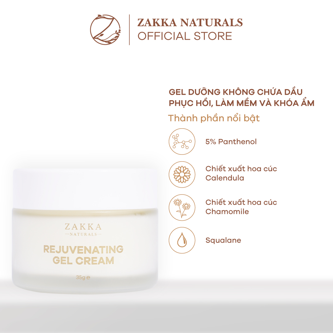 Gel Kem Dưỡng B5 Zakka Naturals Phục Hồi, Tái Tạo Da Lành Tính Rejuvenating Herbal Oil Free Gel Cream 35g