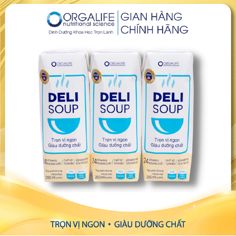 Lốc 3 hộp thực phẩm dinh dưỡng Delisoup 250ml/hộp - Bữa ăn thay thế - Giúp người bệnh phục hồi nhanh chóng - Orgalife