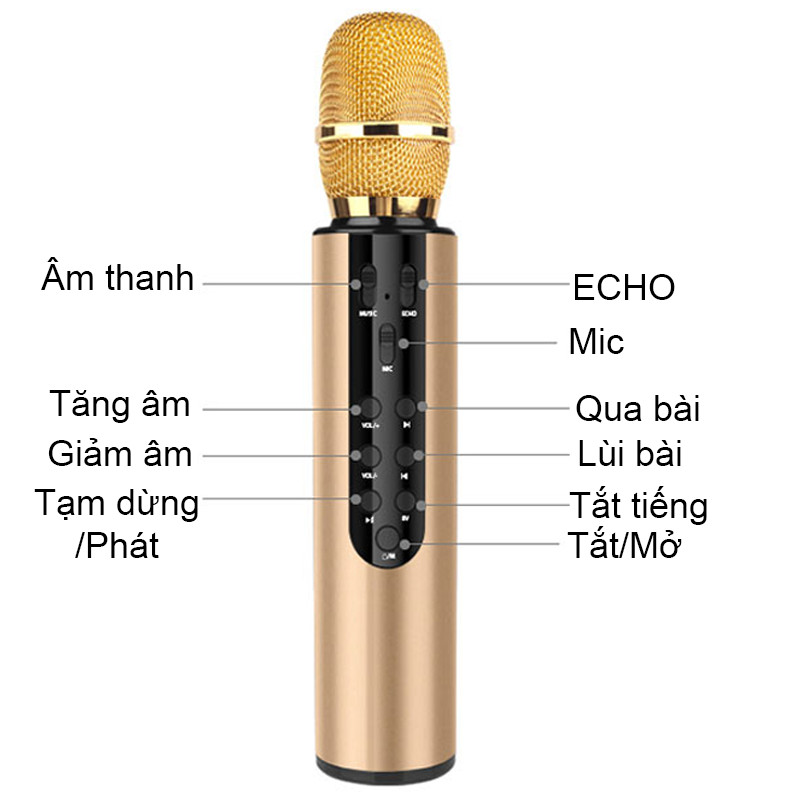 Micro Không Dây Hát Karaoke Kết Nối Bluetooth Kiêm Loa Hát Nhạc - Hàng Chính Hãng PKCB