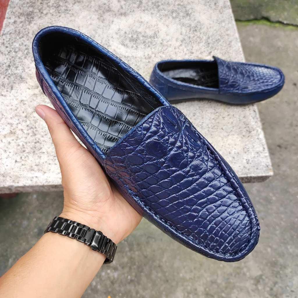 Giày mọi Da cá sấu Xanh navy siêu đẹp