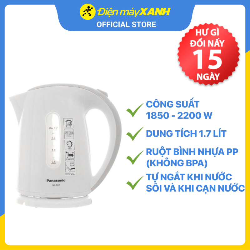 Bình siêu tốc Panasonic 1.7 lít NC-GK1WRA - Hàng chính hãng