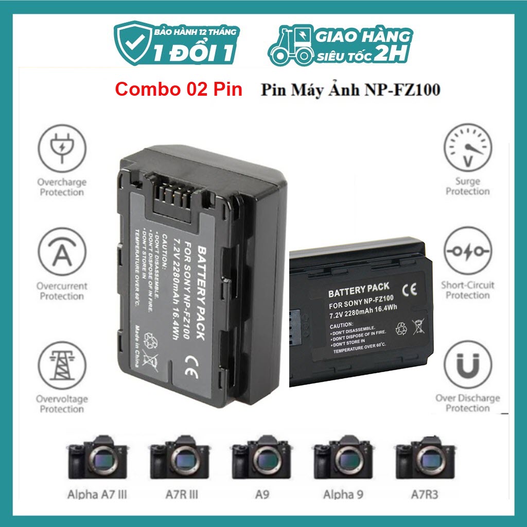 ROGTZ - Pin Li-ion NP-FZ100 7.2V 2280mAh Cho Máy Ảnh Sony FX3, FX30, A1, A9, A9 II, A7R III, A7S III, A7 III, A7 IV, A6600, A7C Dung lượng cao, Sạc nhiều lần không giảm hiệu suất, Ổn định, An toàn - Hàng Chính Hãng