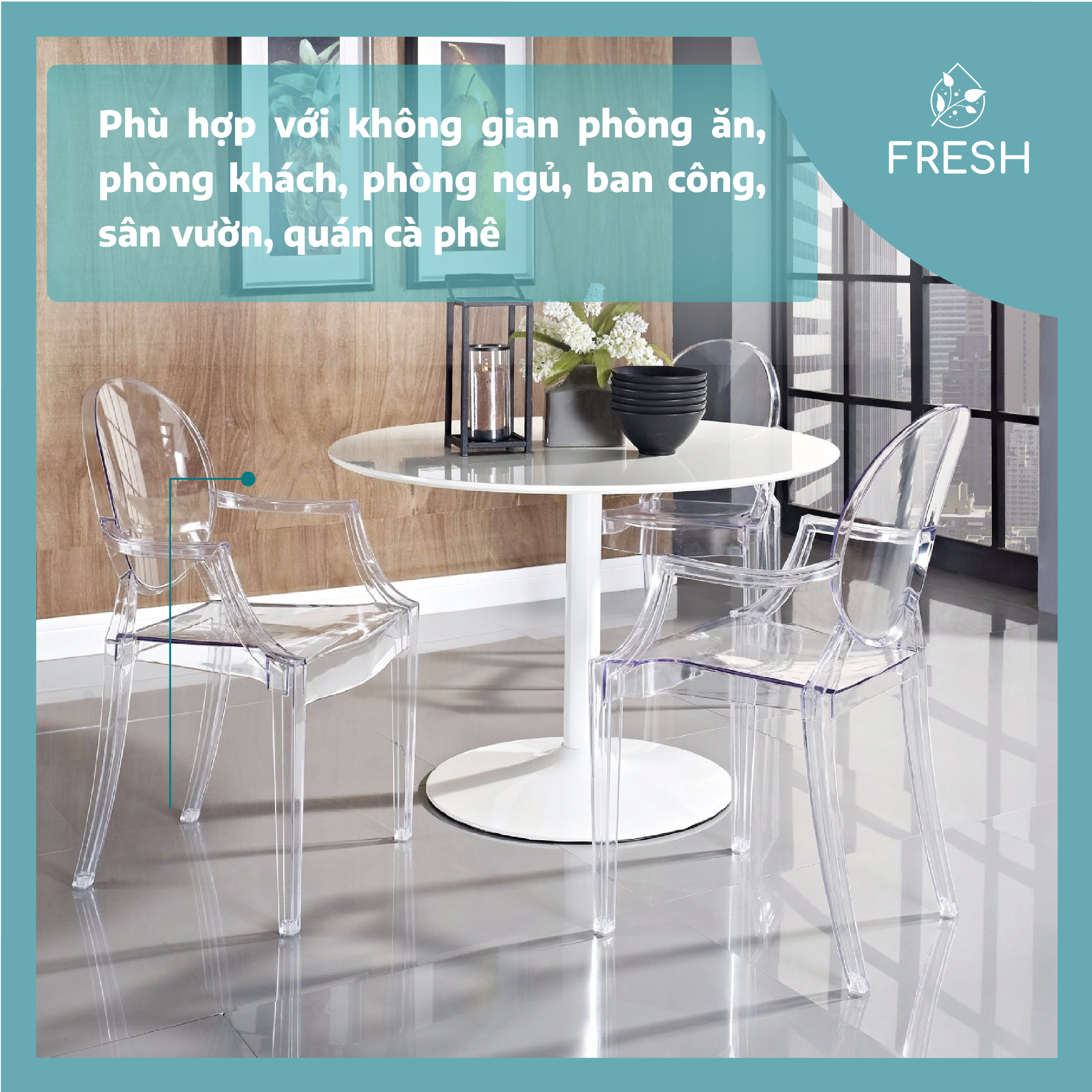 Ghế Decor Phòng Khách Ghost Chair Nhựa Acrylic Trong Suốt Nội Thất Hàn Quốc - FRESH