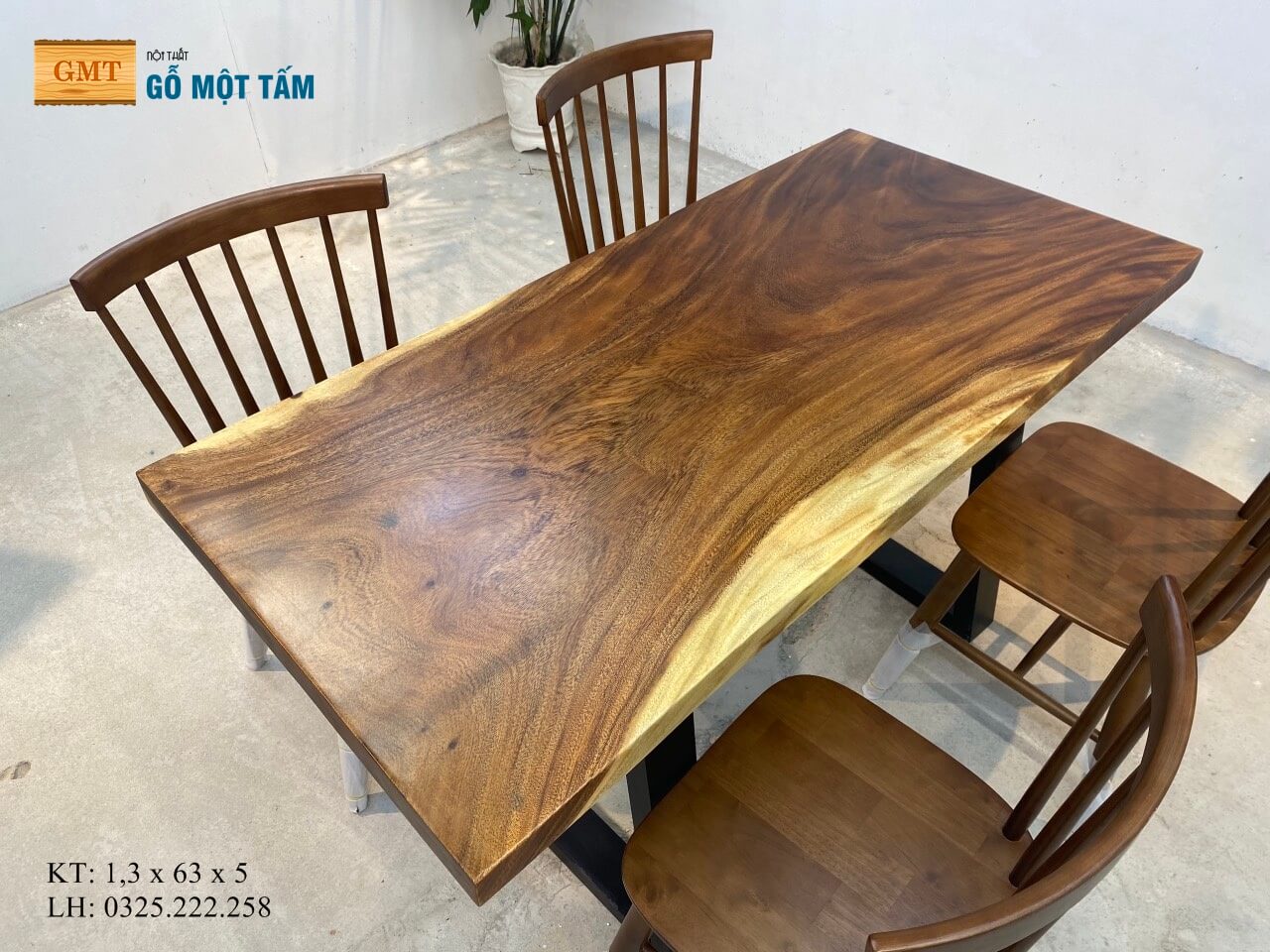 Bàn Gỗ Me Tây Nguyên Tấm, Bàn Ăn Gỗ Me Tây, Bàn Làm Việc Gỗ Me Tây, Bàn Trà Gỗ Me Tây Dài 1,3m Rộng 63cm Dày 5cm