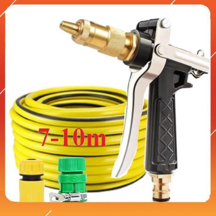 Bộ dây vòi xịt nước rửa xe, tưới cây . tăng áp 3 lần, loại 7m, 10m 206236 đầu đồng,cút,nối PE