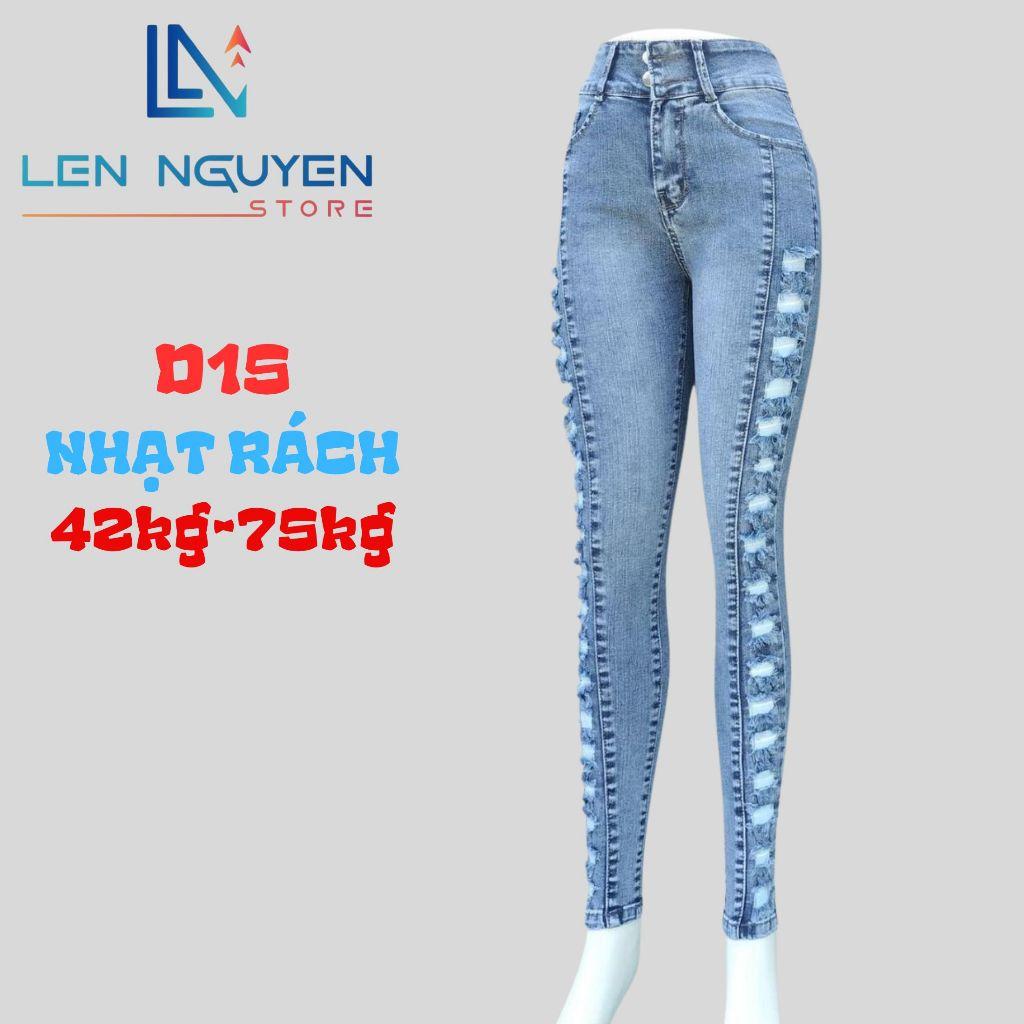 D15_Quần jean nữ, dài, lưng cao, quần bò nữ dáng ôm, quần rin nữ có big size, cho 42kg đến 75kg,LEN NGUYEN STORE - Xanh Đậm