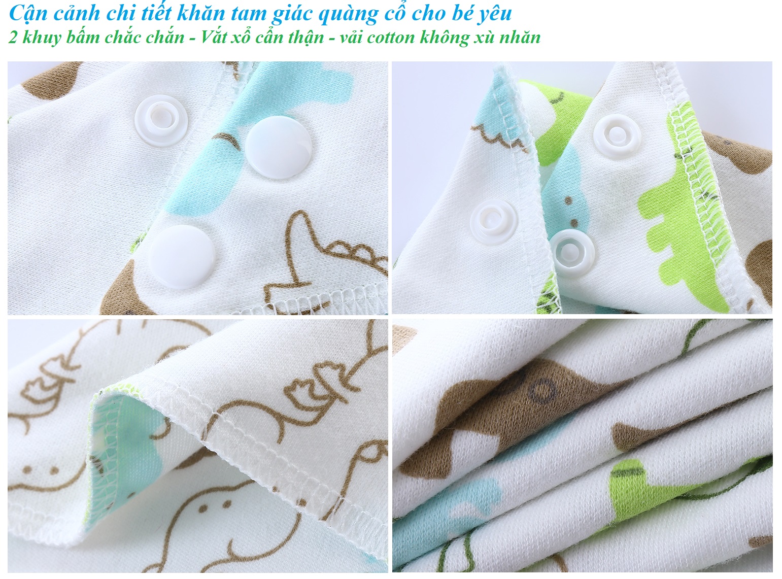 Khăn Tam Giác, Khăn Quàng Cổ, Khăn Yếm Cotton Cao Cấp -Tặng Khẩu Trang (Set 5 khăn)