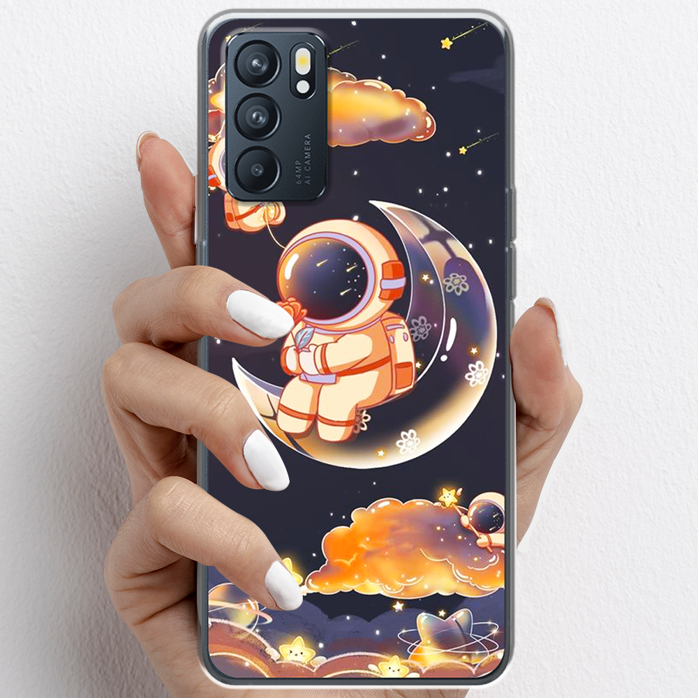 Ốp lưng cho Oppo Reno6 , Reno6 Z, Reno6 Pro  nhựa TPU mẫu Phi hành gia thủy tinh