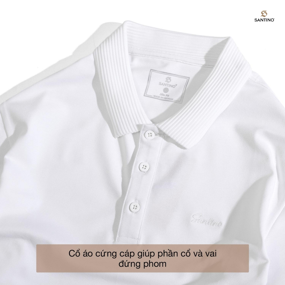 Áo Polo nam trơn SANTINO, Cotton Cá Sấu, kháng khuẩn chống nhăn, chống tia UV - E011