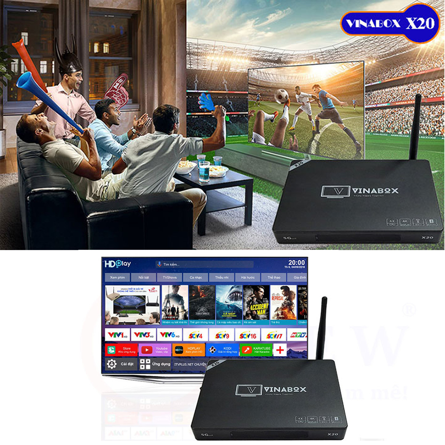 Android Tv Box Vinabox X20 - Ram 2GB  - Điều Khiển Bằng Giọng Nói - Android 10 Siêu Mượt - Hàng Chính Hãng