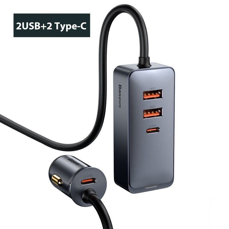 Tẩu sạc nhanh mở rộng 4 Port Baseus Share Together Extention Car Charger 120W - Hàng Chính Hãng